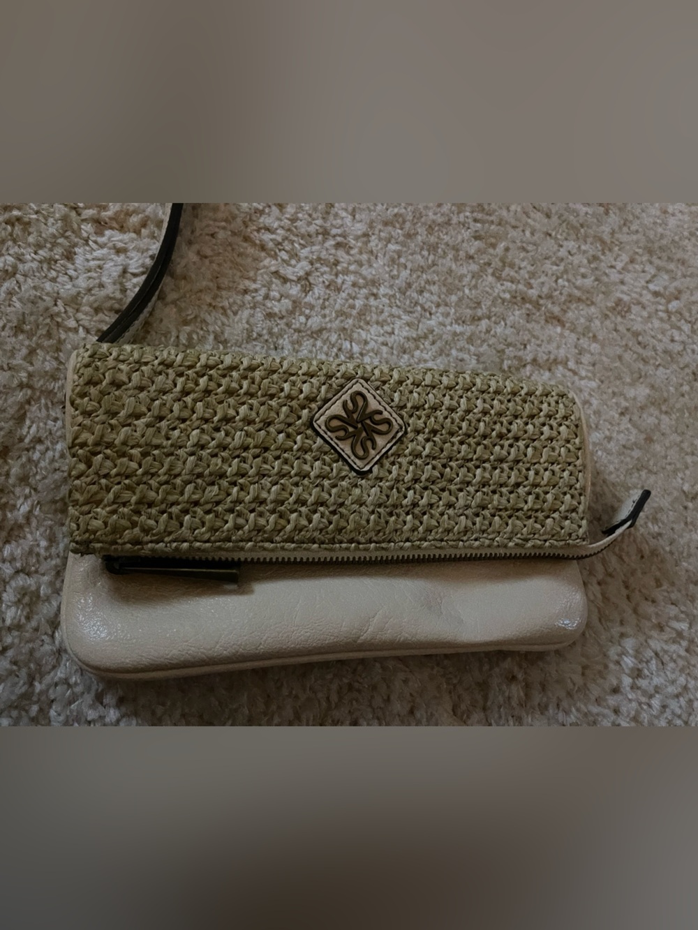 Simply Vera Vera Wang Olive Green Woven and Cream Clutch Wristlet